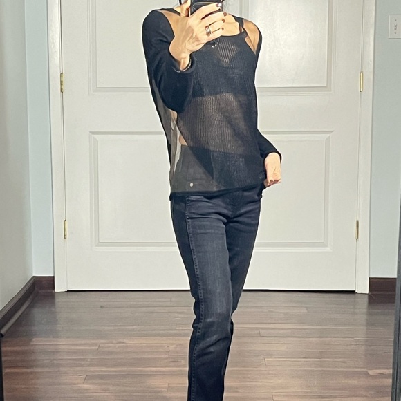 HELMUT LANG Sheer Mesh Black Panel Long Sleeve Top size S - Picture 1 of 12